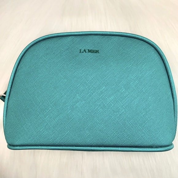 La Mer 🪸Emerald Green Logo Beauty Pouch w Rounded Top Zip Close + Gold Hardware - Picture 1 of 1